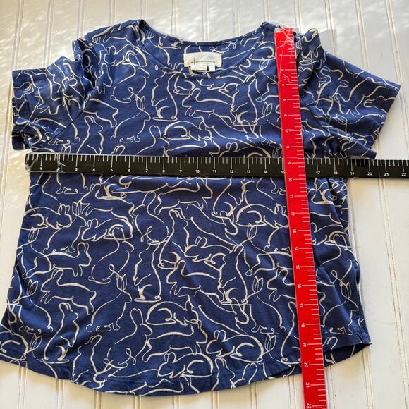 Anthropologie Blue all-over bunny rabbit doodle print Size S - Picture 9 of 10